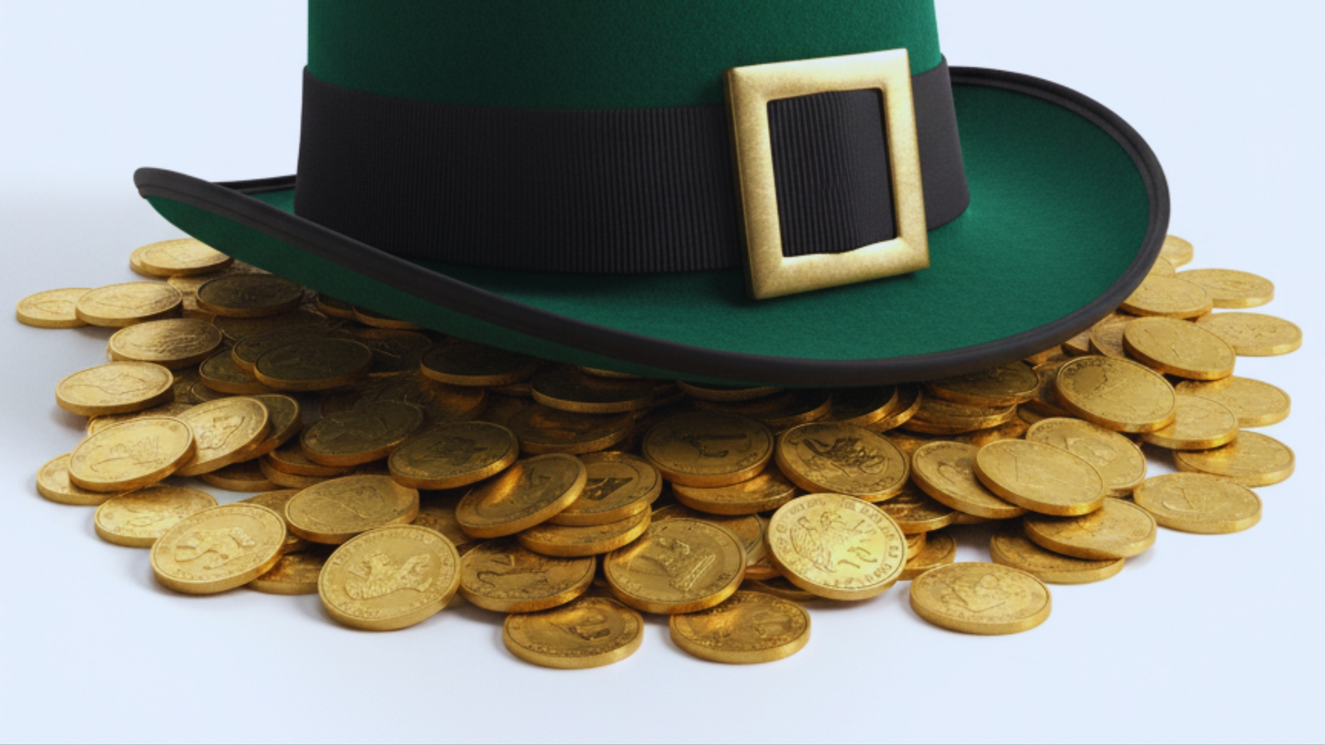 Green hat on pile of gold coins