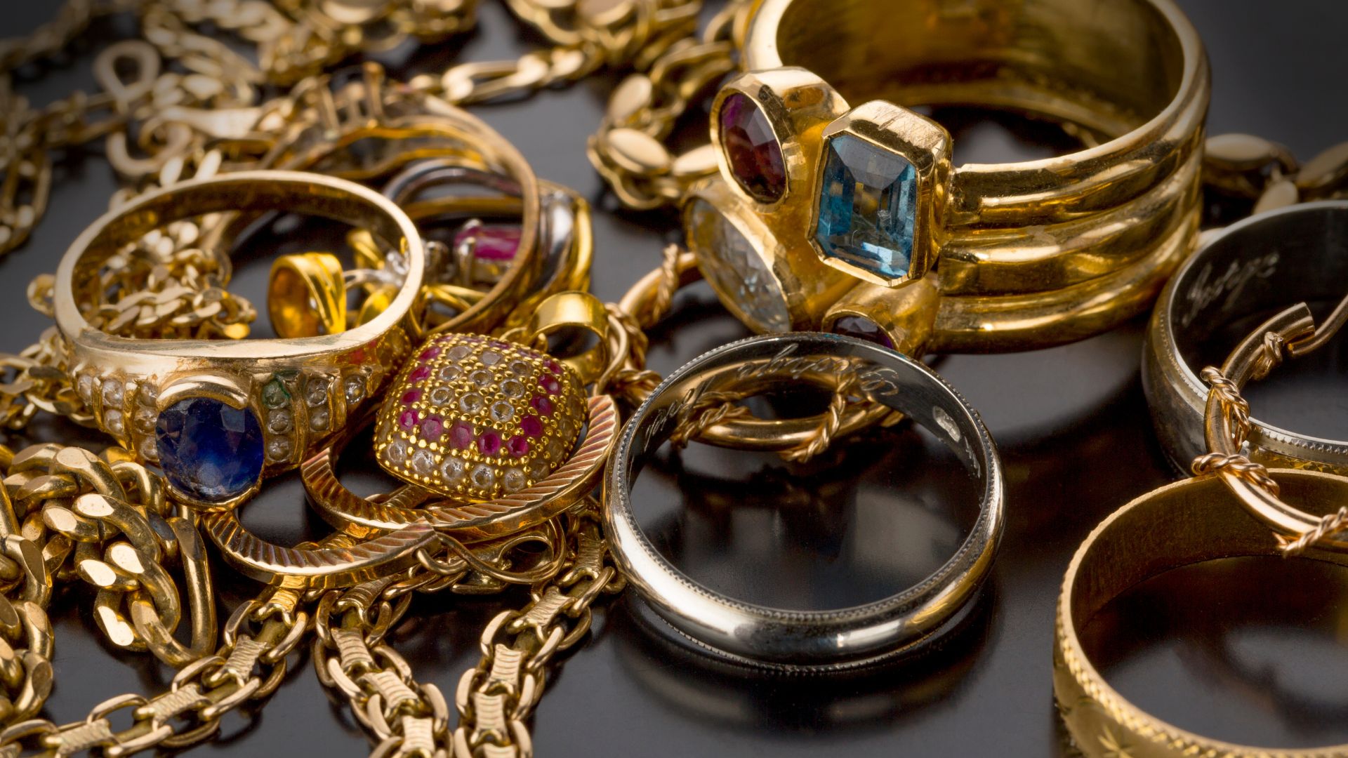 Variety of gold gemstone jewellery